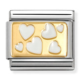 Nomination Composable Classic Link 030284/70 White Enamel Hearts in 18K Gold